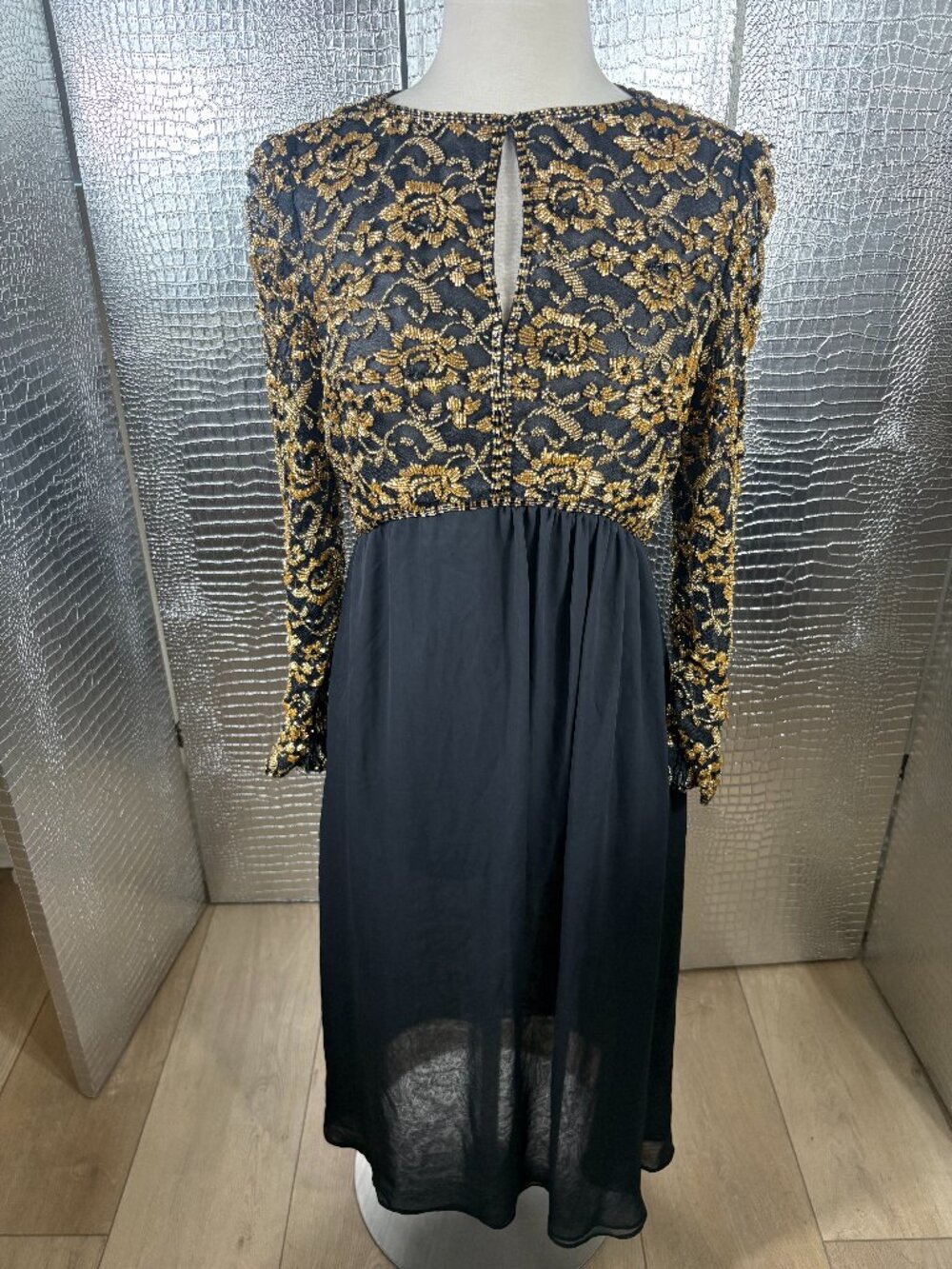 Vintage Beaded Black and Gold Party Dress
